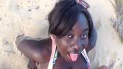 Busty Ebony Getting A Facial On The Beach