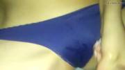 Super Hot! She Jerks Huge Load Onto Her Blue Panties
