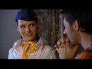 Flight Attendant Jerks Him On Her Lacy Panties