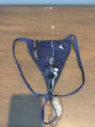 Wife's Worn G-String - Before And After Some Cum