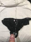 Huge Load On Black Lace Panties.