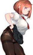 Ochako Slipping On Her Tights