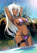 White-Haired Beauty About To Take A Swim