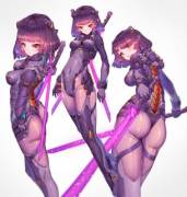 Swordswoman In Purple Bodysuit