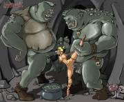 A Pair Of Cyclopes Playing With Their Food