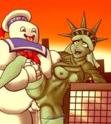 The Stay Puft Marshmallow Man Meets The Statue Of Liberty (Saittamicus) [Ghostbusters]