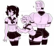 Chadsworth And Pineapple In Schoolgirl Uniform