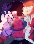 Big Daddy Garnet, With Lingerie Pearl And Amethyst On Her Arms.