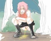 I Shall Help! Sakura Peeing By Risedarkmoon