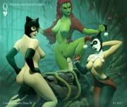 Batman Captured By Poison Ivy, Catwoman And Harley Quinn (Queencomplex)