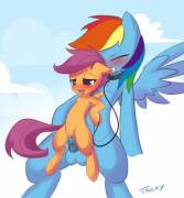 Scootaloo Has Futadash On A Leash