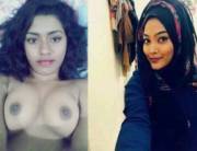 Desi Hijabi Girl On Her Clothed And Unclothed