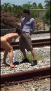 Adriana Chechik's Fucking Next To A Train, Gets Caught By A Passer By..