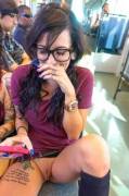 She Got Tattoos, Glasses And She Is Flashing In Public.