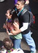 Boyfriend Helping Her Flash At Mardi Gras