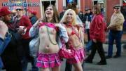 Two Mardi Gras Flashers In Plaid Skirts
