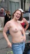 Topless Girl At Mardi Gras