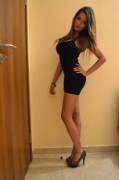 Hot Tall Brunette In Little Black Dress &Amp;Amp;Amp; Heels