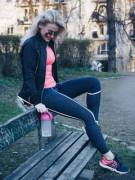 Sexy Blonde In Tight Black Leggings