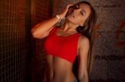 Cute Fitness Model In A Red Top...