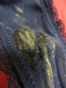 Closeup Of My Cream On A Dark Blue Thong 