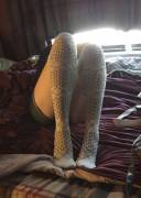 Daddy Took Some Pictures Of Me In White Patterned Thigh Highs Earlier Today (: