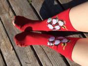 [F/21 College Student] Just Wanted To Share My Cute Red Socks With Holes In The Toes ...