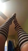 Feet In The Air With My Black And Grey Knee-Highs! ❤