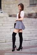Skirt, Thigh Highs And Heels