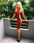 Gorgeous Blonde In Red Dress