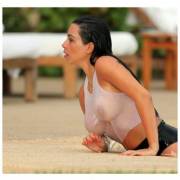 Kim Kardashian In A Tight Wet Clingy Tank-Top