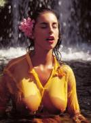 Tight Wet Clingy Yellow Button-Down