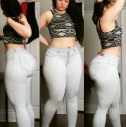 The Incredible Anjadee Stretching Out A Pair Of Jeans.