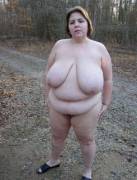 Nudist With A Big Belly And Long Floppers