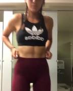 Jiggling Her Ass In Red Yoga Pants