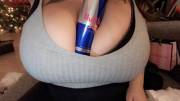 473Ml Red Bull Can Between My Huge Tits [Oc]