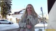 Blonde With Big Tits Persuaded To Show In The Cold