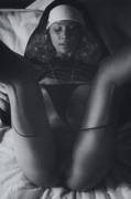 Nun Removes Her Panties (Black And White)
