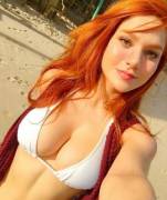 Gorgeous Redhead In A White Bikini