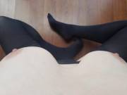 My Pale Boobs And Black Thigh High Stockings 