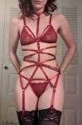 Black Lace With My Strappy Red Lingerie [Oc]
