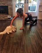 Kate Beckinsale Playing With Her Cat.