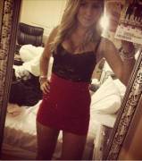 Black Lace Bodysuit And Tight Red Mini