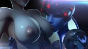 Widowmaker Sucking On Tracer's Bewbs, (Breadblack)
