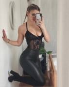 Knee High Boots Over Wet Look Leggings. What A Combo!