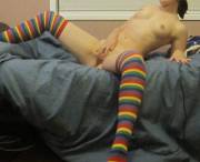 Hardwood Floor/Striped Socks Combo(X-Post From /R/Gonewild)