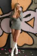 Grey Sweater Dress With White Boots