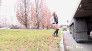 Isabel Dark Lifts Up Her Miniskirt To Relieve Her Piss Desperation Next To A Truck