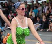 Retro Housewife Bodypaint On A Bike Ride