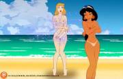 Cinderella And Jasmine At Beach (Enf)